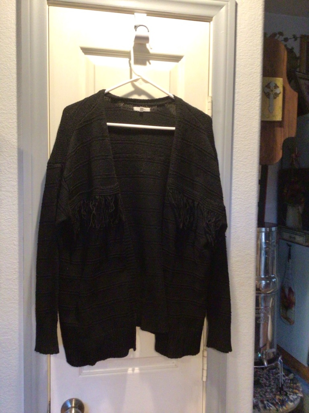 Maurices Black Open-Front Fringe Knit Cardigan